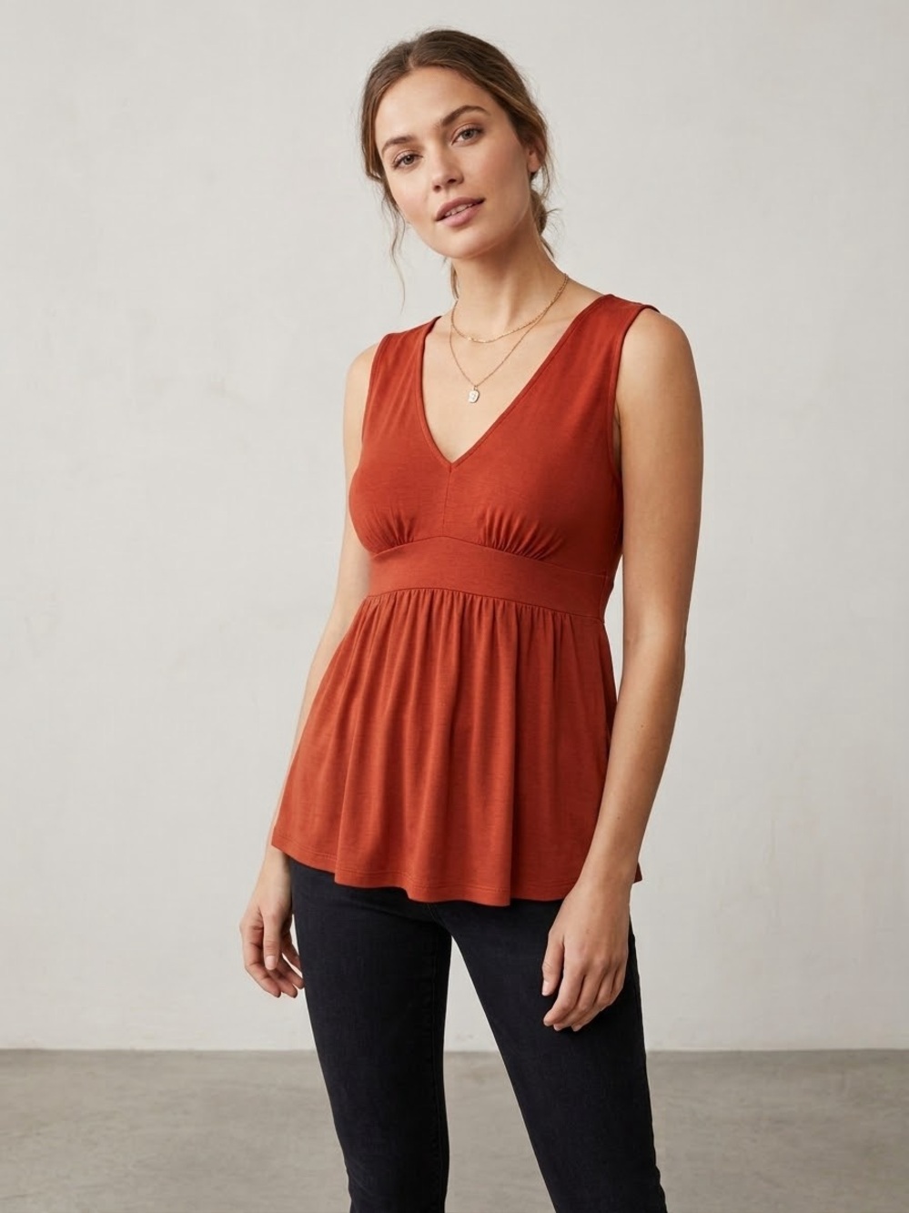 Banana Republic Rust V-Neck Sleeveless Peplum Tank